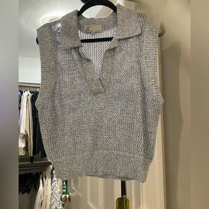 DH New York | Collared Baby Blue Open Knit Top